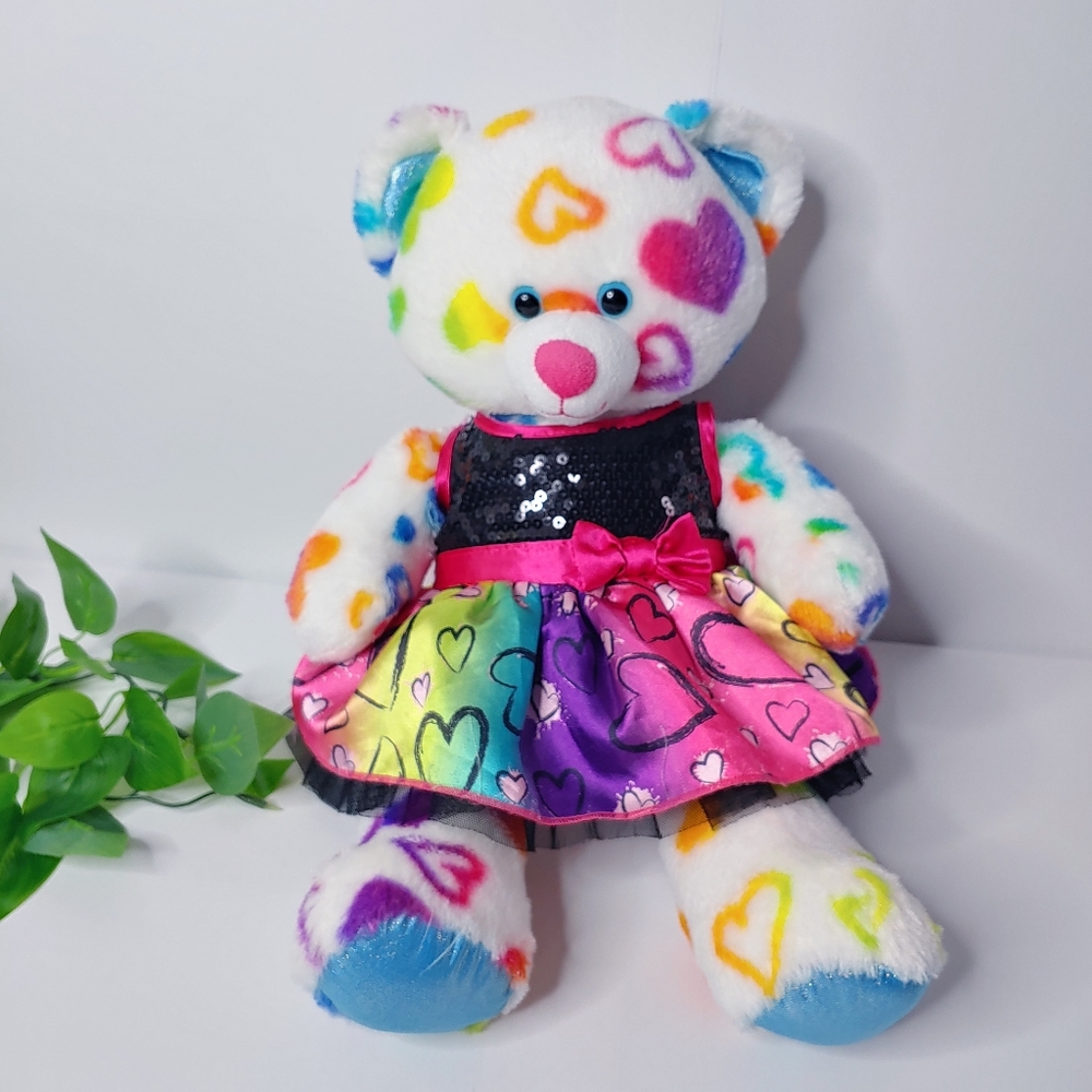 Build A Bear Rainbow Hearts Teddy Bear 16"‎